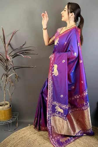 Banarasi silk blend handloom zari saree with blouse