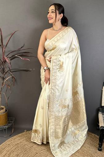 Banarasi silk blend handloom with gold zari saree with blouse