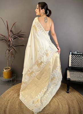 Banarasi silk blend handloom with gold zari saree with blouse 2