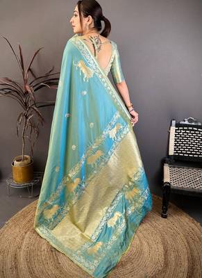 Banarasi silk blend handloom with gold zari saree with blouse 2