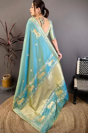 Banarasi silk blend handloom with gold zari saree with blouse