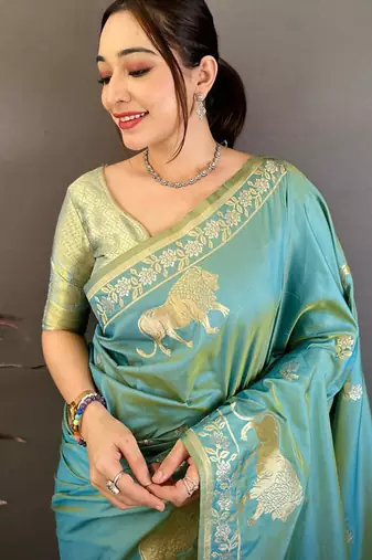 Banarasi silk blend handloom with gold zari saree with blouse