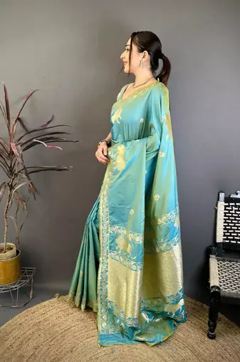 Banarasi silk blend handloom with gold zari saree with blouse