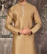 Beige dupion art silk  kurta with pattern work and 8 button churidar