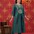 Teal Floral Zari Embroidered A-Line Tissue Kurta Set-2