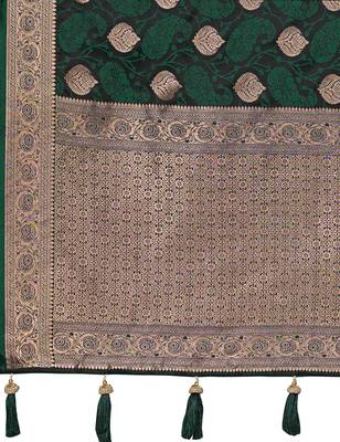 Women's traditional green banarasi saree rich jacquard weaving, gold zari floral jaal design party wear & festive saree 5