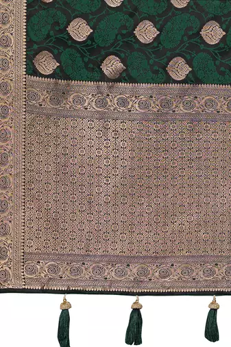 Women's traditional green banarasi saree rich jacquard weaving, gold zari floral jaal design party wear & festive saree