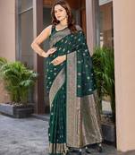 Women's premium green banarasi silk blend saree with heavy zari weaving and designer pallu | ethnic wedding saree