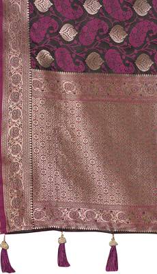 Women's traditional wine banarasi saree rich jacquard weaving, gold zari floral jaal design party wear & festive saree 5