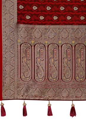 Women's premium maroon banarasi silk blend saree with heavy zari weaving and designer pallu | ethnic wedding saree 5
