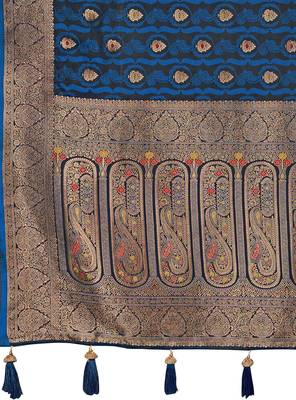 Women's premium blue banarasi silk blend saree with heavy zari weaving and designer pallu | ethnic wedding saree 5