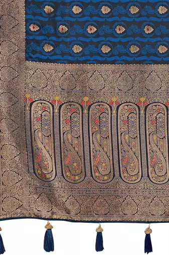 Women's premium blue banarasi silk blend saree with heavy zari weaving and designer pallu | ethnic wedding saree
