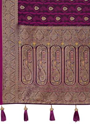 Women's premium wine banarasi silk blend saree with heavy zari weaving and designer pallu | ethnic wedding saree 5