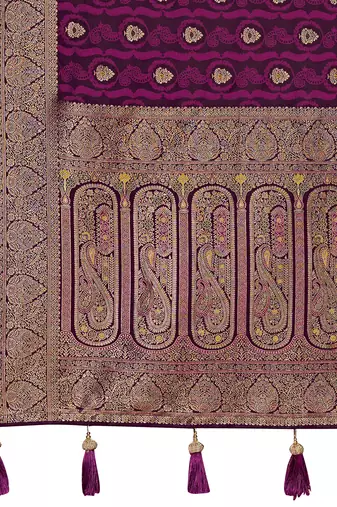 Women's premium wine banarasi silk blend saree with heavy zari weaving and designer pallu | ethnic wedding saree