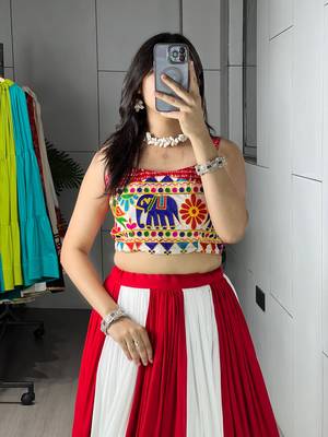 Multicolor Gota Patti Kali Work Rayon Cotton Navratri Lehenga Chol - Full Stitched Free size  3