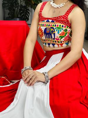 Multicolor Gota Patti Kali Work Rayon Cotton Navratri Lehenga Chol - Full Stitched Free size  4