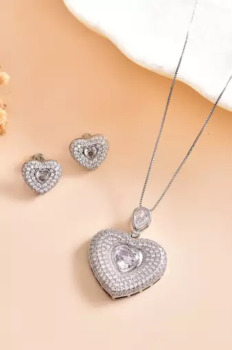 Silver heart pendant set with cz stones for women