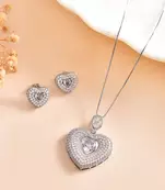 Silver heart pendant set with cz stones for women