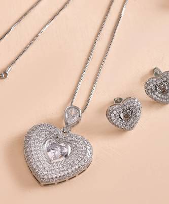 Silver heart pendant set with cz stones for women 2