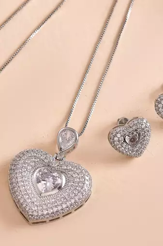 Silver heart pendant set with cz stones for women