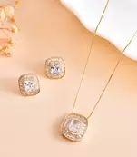 square pendant chain with stone – gold finish statement pendant chain for women