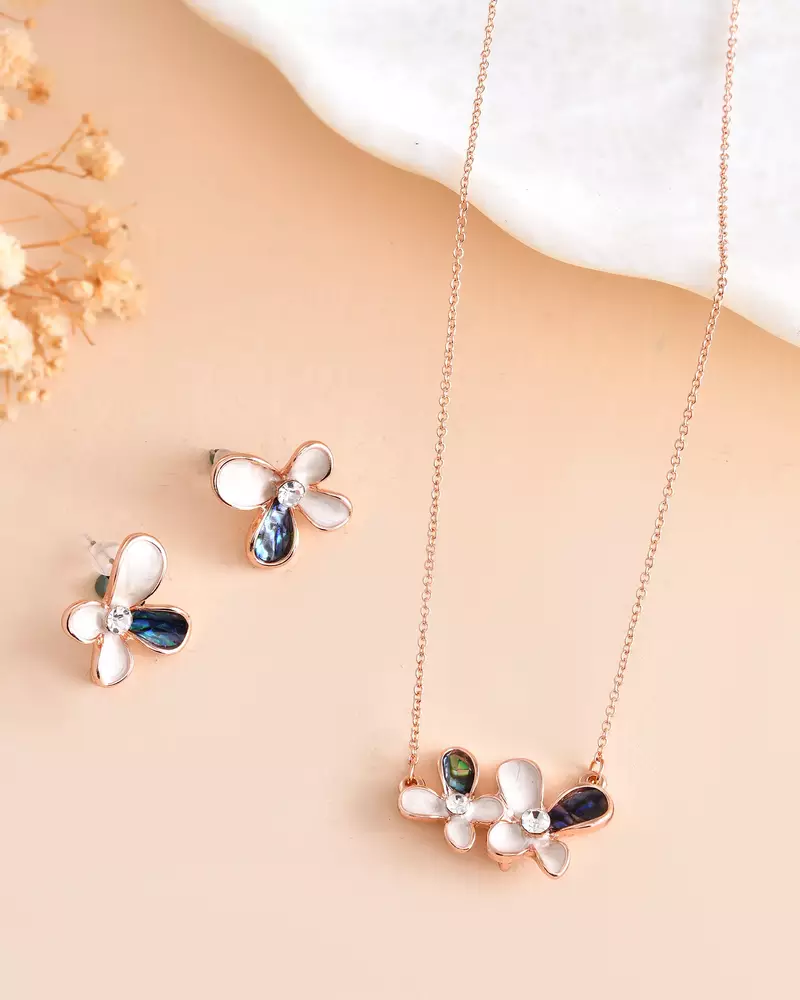 Butterfly pendant/chain set with crystal & enamel detailing
