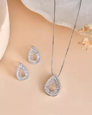 Elegant teardrop crystal pendant chain for women  premium gold finish statement pendant set 1