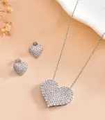 Silver heart american diamond statement pendant set