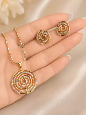 Golden spiral stone pendan with matching earrings for women 2