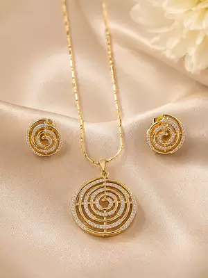 Golden spiral stone pendan with matching earrings for women 3