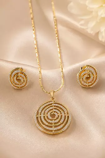 Golden spiral stone pendan with matching earrings for women