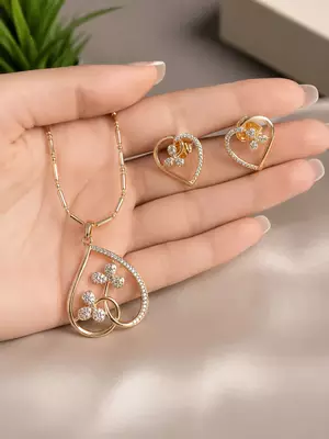 Premium gold plated heart shape pendant chain set for women 3