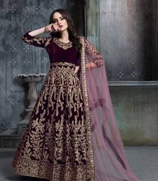 wine colure cording work velvet anarkali gown