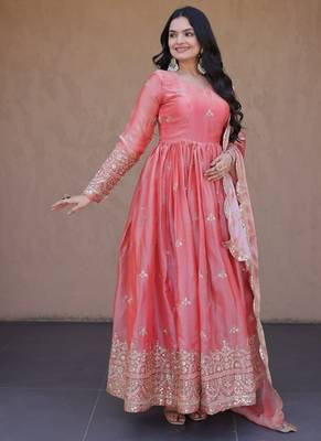 Heavy sequins & zari embroidered anarkali gown with dupatta for women 1