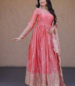 Heavy sequins & zari embroidered anarkali gown with dupatta for women