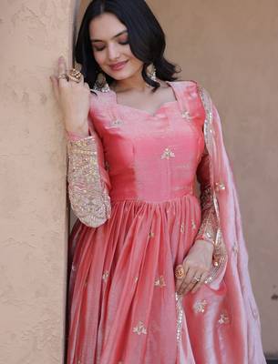Heavy sequins & zari embroidered anarkali gown with dupatta for women 2