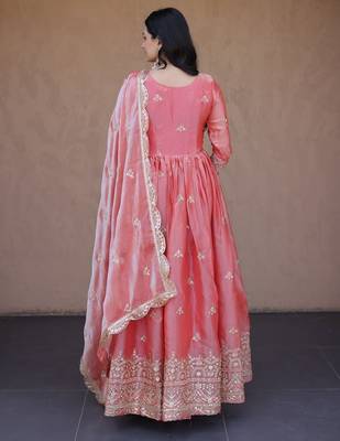 Heavy sequins & zari embroidered anarkali gown with dupatta for women 3