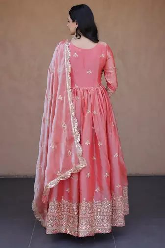 Heavy sequins & zari embroidered anarkali gown with dupatta for women