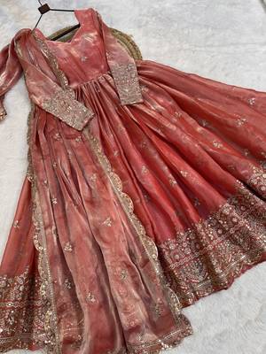 Heavy sequins & zari embroidered anarkali gown with dupatta for women 5