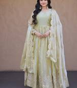 Heavy sequins & zari embroidered anarkali gown with dupatta for women