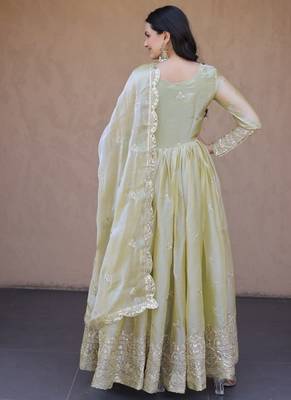 Heavy sequins & zari embroidered anarkali gown with dupatta for women 3