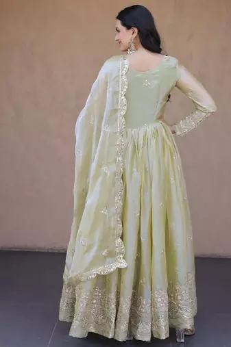 Heavy sequins & zari embroidered anarkali gown with dupatta for women
