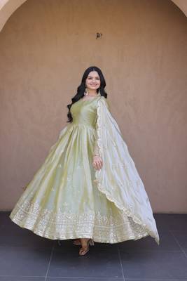 Heavy sequins & zari embroidered anarkali gown with dupatta for women 4