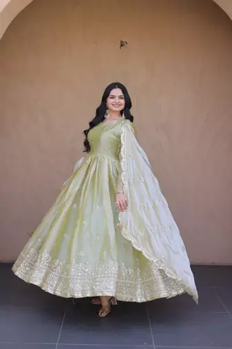 Heavy sequins & zari embroidered anarkali gown with dupatta for women