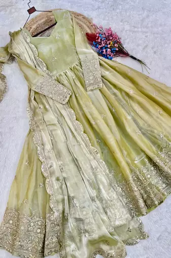 Heavy sequins & zari embroidered anarkali gown with dupatta for women