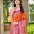 Women's ethnic banarasi silk blend saree | orange color with pink border for festive & bridal functions