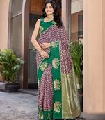 Designer banarasi purple silk saree elegant gold zari work with contrast green border wedding reception party wear saree