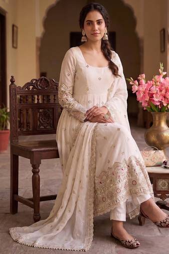 Premium off-white designer anarkali suit for wedding