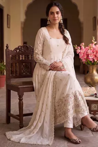 Premium off-white designer anarkali suit for wedding
