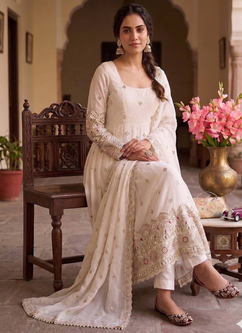 Premium off-white designer anarkali suit for wedding